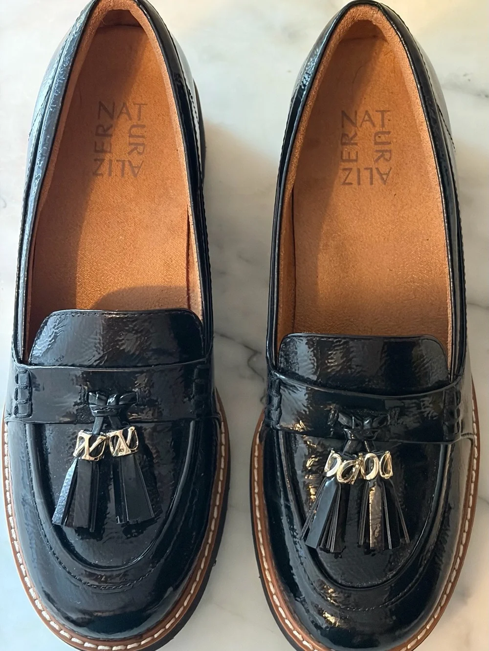 Naturalizer Black Patent “Committed” Tassel Platform Loafers